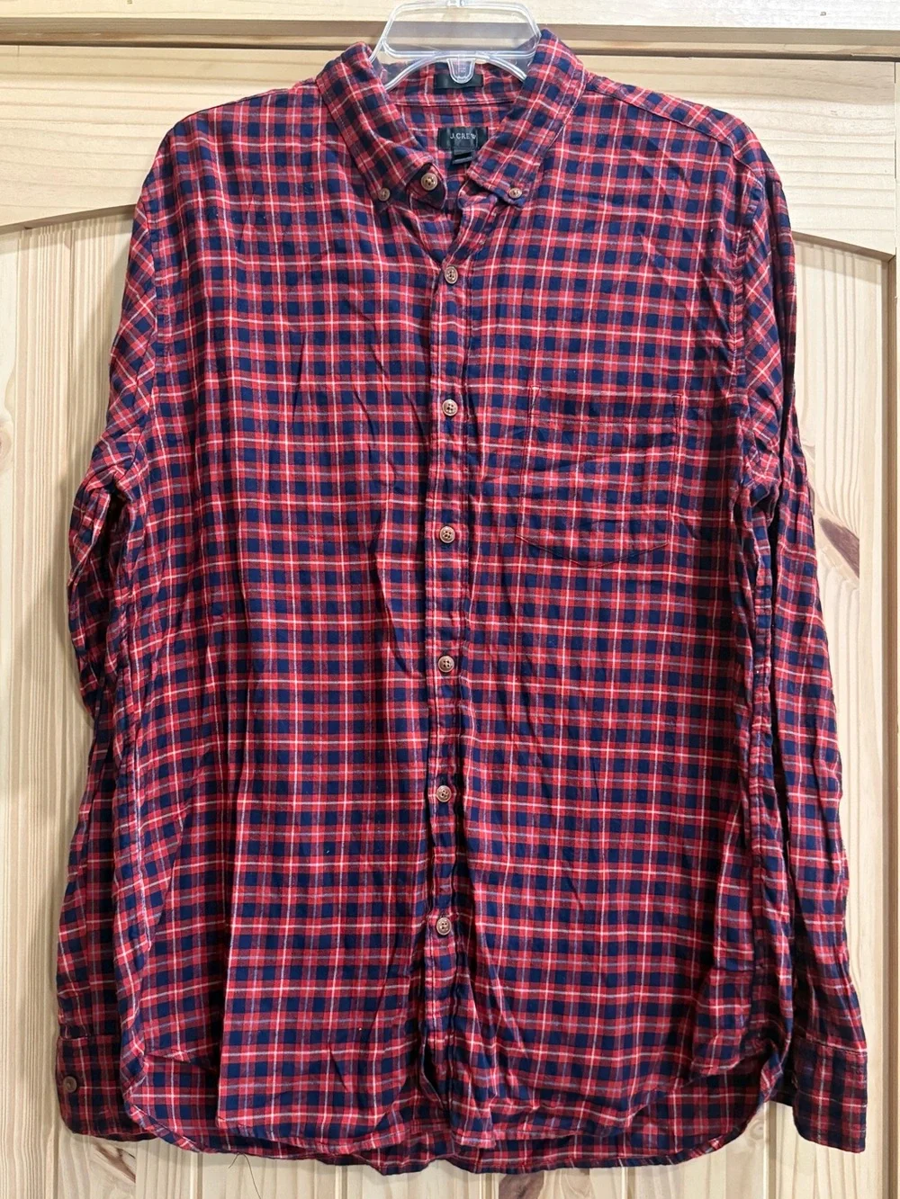 J. Crew Men's Red & Navy Plaid Button-Down Shirt